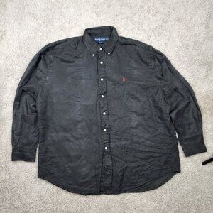 Polo Ralph Lauren Shirt Black XL Blake Silk Linen Button Down Vintage VTG Y2K